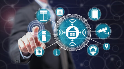 Man touching a smart home concept