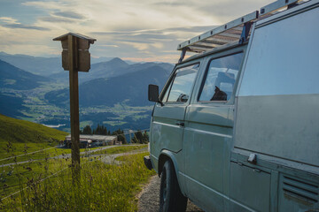 Looking down towards Kitzbuhel aki area and other mountains from the high Kitzbuheler horn on a...