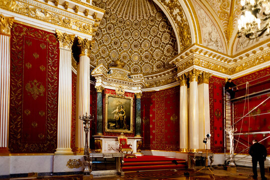 SAINT PETERSBURG, RUSSIA - DEC 16, 2014: Interior of the State Hermitage, a museum of art and culture in Saint Petersburg, Russia. It was founded in 1764 by Catherine the Great