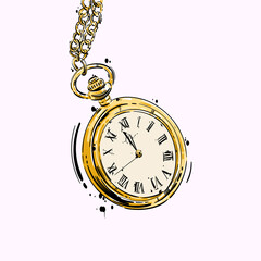 Vector abstract illustration of a pocket watch on a chain.