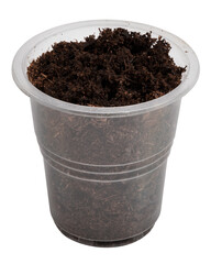 pot with soil, isolated on white background, clipping path, full depth of field