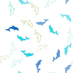 Light Blue, Green vector seamless background with dolphins. Modern abstract illustration with sea dolphins. Pattern for marine leaflets.