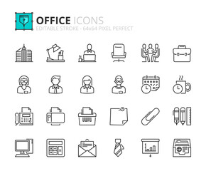 Simple set of outline icons about office. Business concepts
