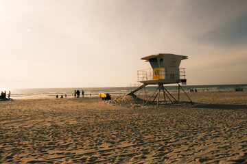 lifeguard tower at sunset