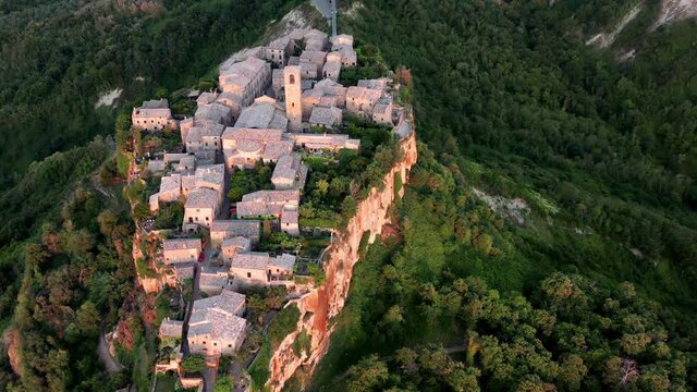 Civita di Bagnoregio, Italy. Medieval town on top of plateau. Aerial view