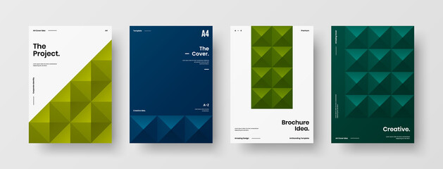 Company identity brochure template collection. Business presentation vector A4 vertical orientation front page mock up set. Corporate report cover abstract geometric illustration design layout bundle.