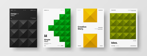 Naklejka premium Company identity brochure template collection. Business presentation vector A4 vertical orientation front page mock up set. Corporate report cover abstract geometric illustration design layout bundle.