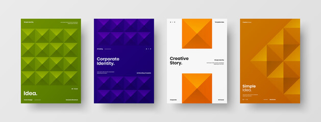 Naklejka premium Company identity brochure template collection. Business presentation vector A4 vertical orientation front page mock up set. Corporate report cover abstract geometric illustration design layout bundle.