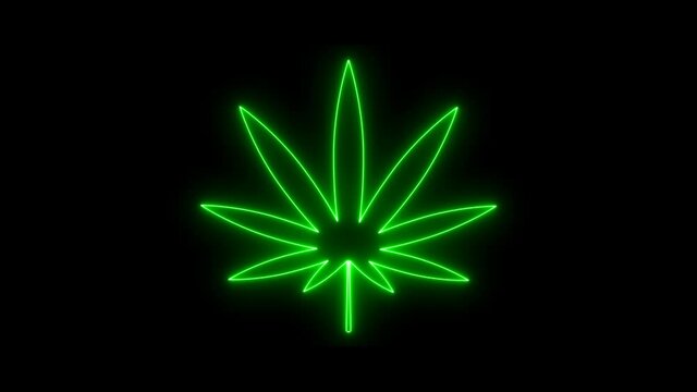 medical marijuana or cannabis leaf icon neon animation 4k video on black background 
