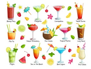 Set of tropical cocklails.