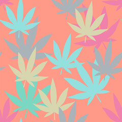 Seamless cannabis leafs pattern. Greenish cannabis leaves repetitive design.