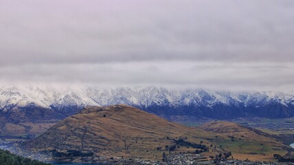 Remarkables mountain landscape with fog