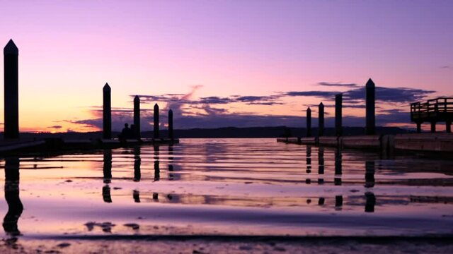 colorful romantic sunset over the lake