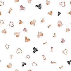 Light Red vector seamless texture with words LOVE YOU, hearts. Illustration with words of love, hearts in abstract style. Texture for window blinds, curtains.