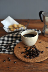 Moka pot coffee maker and coffee cup, steel italian espresso coffee pot