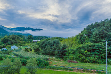 Fog rolling over mountains