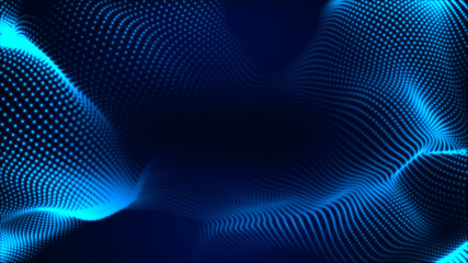 Dot white blue wave light screen gradient texture background. Abstract  technology big data digital background. 3d rendering.