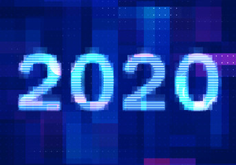 2020 vision new year with technology blue background. Abstract digital machine learning with digital future design concept.