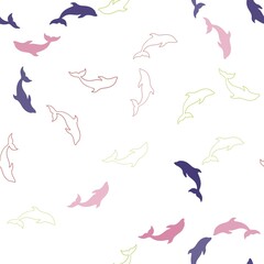 Light Multicolor vector seamless texture with dolphins. Shining illustration of colorful gradient sea dolphins. Pattern for wildlife ad, booklets.