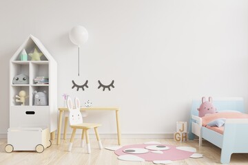 Mockup wall in the children's room on wall white colors background.