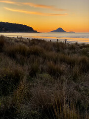 Ohope beach near Whakatane at sunset in New zealand