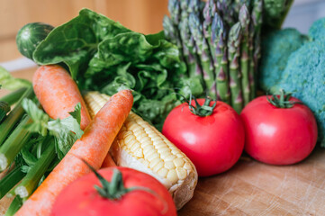 Fresh vegetables on a wooden table