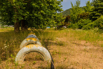 Row of painted tires