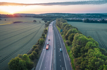 Motorway Across Scenic Countryside in UK - 364378911