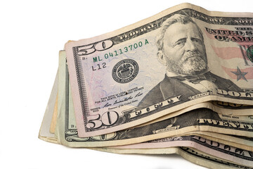 Fifty dollar bill with President Grant  isolated on white background