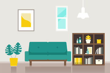 Vector illustration of the living room furniture. Concept for relax at home, stay at home illustration.