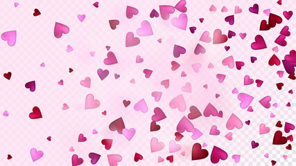 Falling Hearts Vector Confetti. Valentines Day Wedding Pattern. Trendy Gift, Birthday Card, Poster Background Valentines Day Decoration with Falling Down Hearts Confetti. Beautiful Pink Glitter