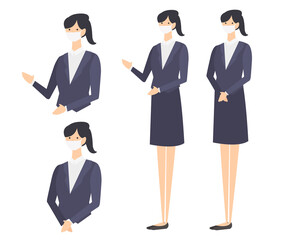 マスク　着用　女性　スーツ　ビジネス　黒髪　感染予防　ウィルス