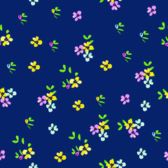 Fototapeta na wymiar Seamless Vector Floral Design. Illustration Colorful Flowers Pattern For Fabrics, Textiles, Wallpapers, Gift-Wrapping, Dresses, Backgrounds, Texture