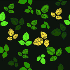 Seamless Vector Floral Design. Illustration Pattern Isolated Leaves with black background. For Fabrics, Textiles, Wallpapers, Gift-Wrapping, Dresses, Backgrounds, Texture