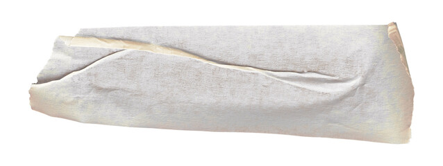 White adhesive paper tape stick over isolated background, blank fastening packaging wrinkled sticker
