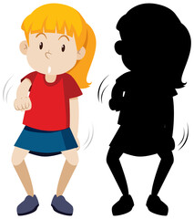 Girl in dance position in color and silhouette