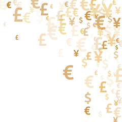 Euro dollar pound yen gold icons flying money vector illustration. Investment pattern. Currency 