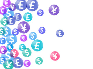 Euro dollar pound yen circle icons scatter money vector design. Deposit concept. Currency 
