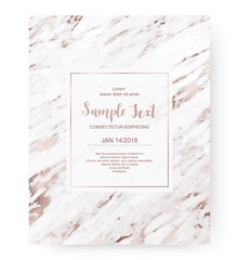 Marble wedding invitation card with rose gold vertical veins.
