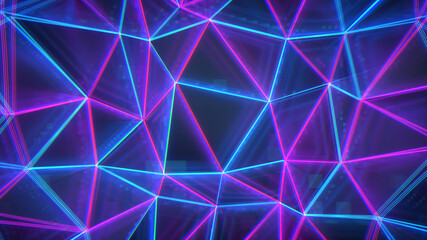 Neon low poly mesh 3D render illustration