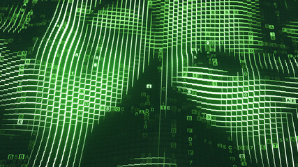 Green digital data code 3D rendering illustration