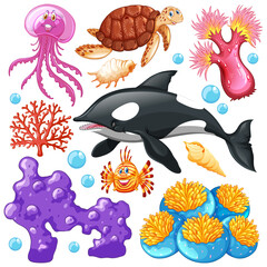 Fototapeta premium Set of sea creatures on white background