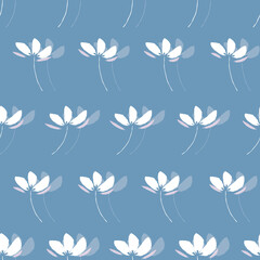 watercolor floral monochrome white blue seamless pattern design