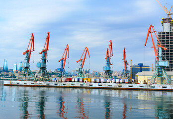 Obraz premium Cranes at Port of Baku