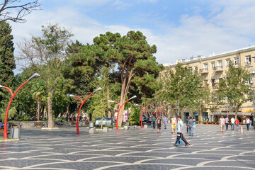 Obraz premium Plac fontann w centrum Baku