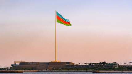 National Flag Square in Baku on sunset