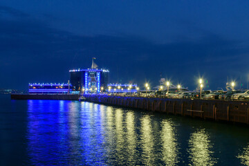Fototapeta na wymiar Night view of Yacht club in Caspian See at Seaside boulevard