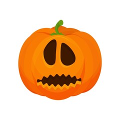 Pumpkin with scary Halloween face isolated on white background stock vector illustration. Decoration for celebration