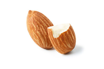 sliced nature almond piece isolated in Clipping path macro shoot
