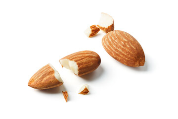 sliced nature almond piece isolated in Clipping path macro shoot